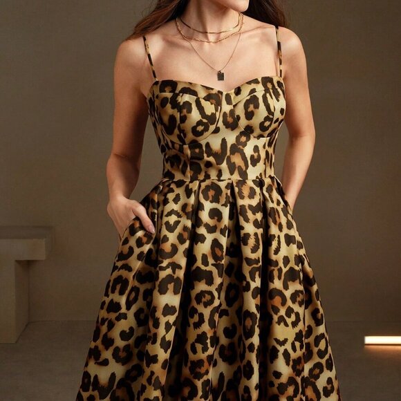 Multicolor Elegant Women's Leopard Print Dress - Picture 2 of 7
